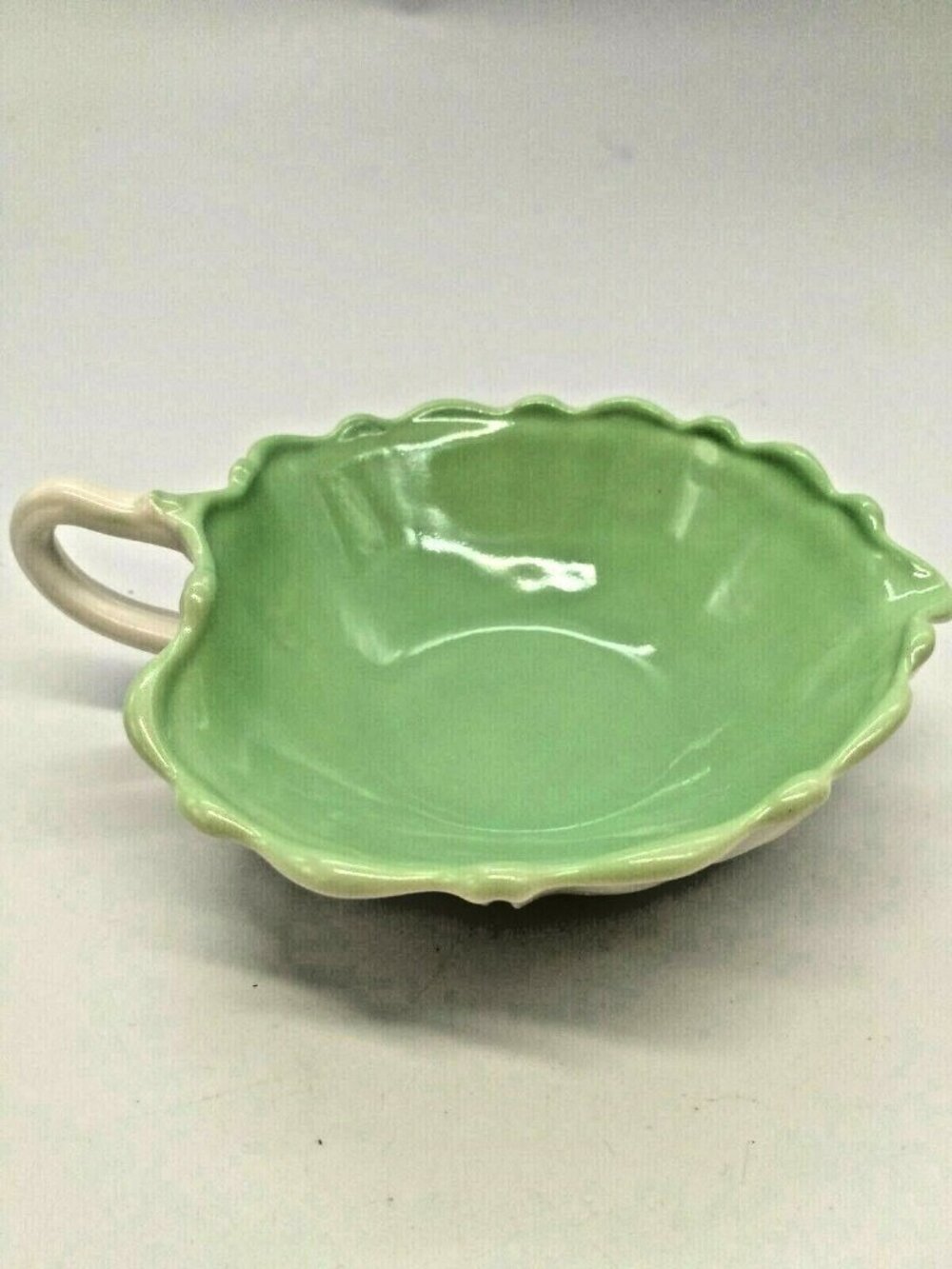 Anchor Hocking  Milk Glass Hazel Nappy Bowl Green on White 6" x 5 1/4" x 2"